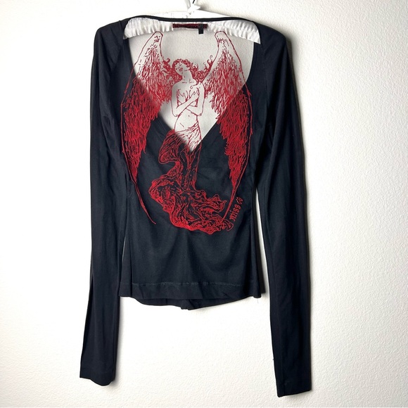 Rare Vintage Miss Sixty Fallen Angel Long Sleeve Tee Black Knit